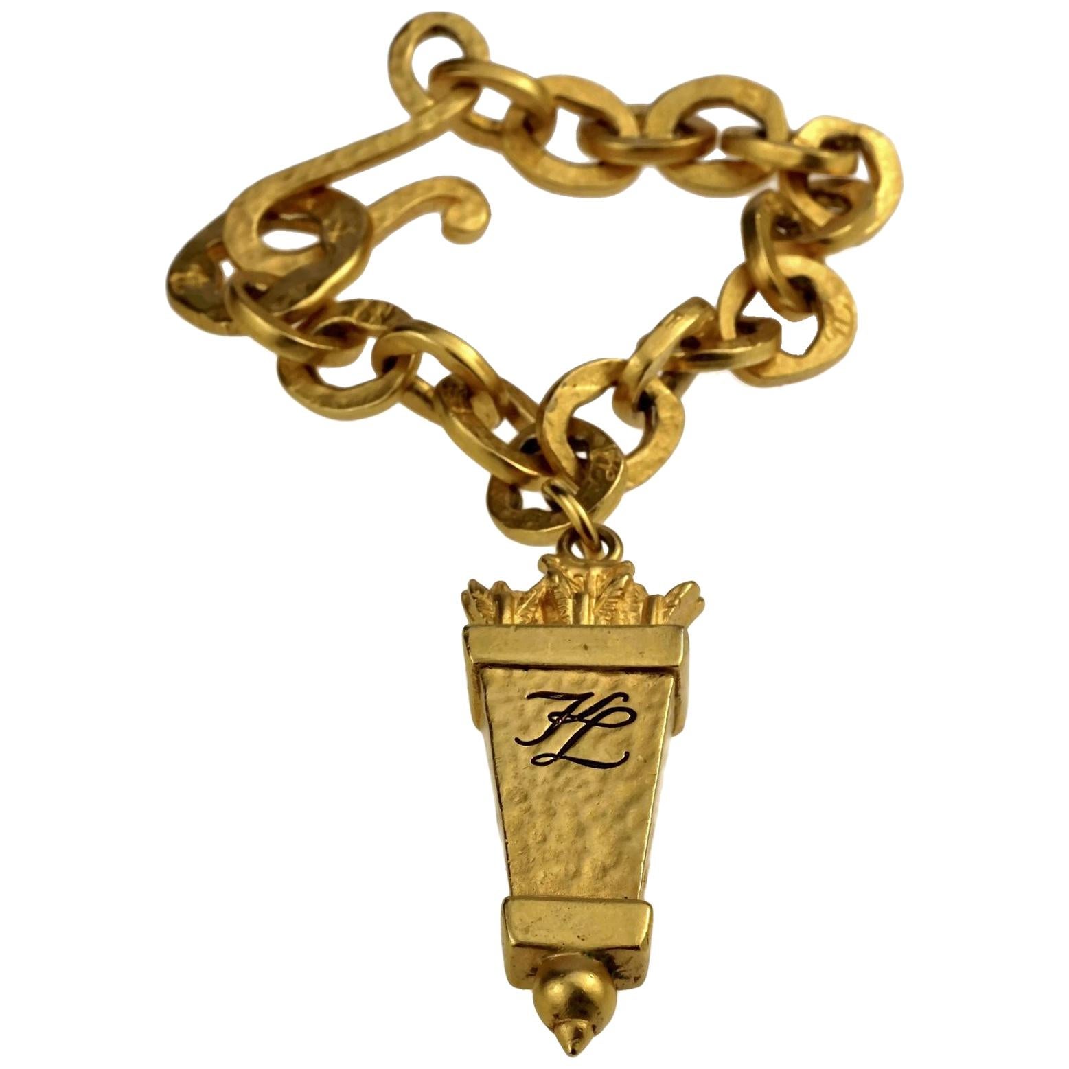 Vintage KARL LAGERFELD KL Logo Arrow Quiver Charm Bracelet For Sale
