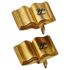 Vintage KARL LAGERFELD KL Logo Book Novelty Earrings