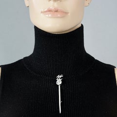 Vintage KARL LAGERFELD KL Logo Long Silver Brooch