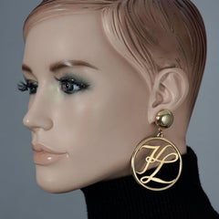 Vintage KARL LAGERFELD KL Logo Openwork Dangling Earrings