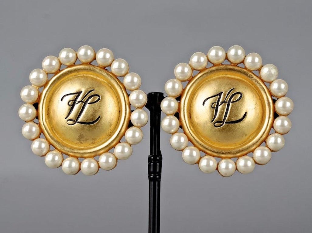 Vintage KARL LAGERFELD KL Logo Pearl Earrings For Sale 2