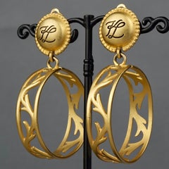 Vintage KARL LAGERFELD KL Logo Vine Hoop Earrings