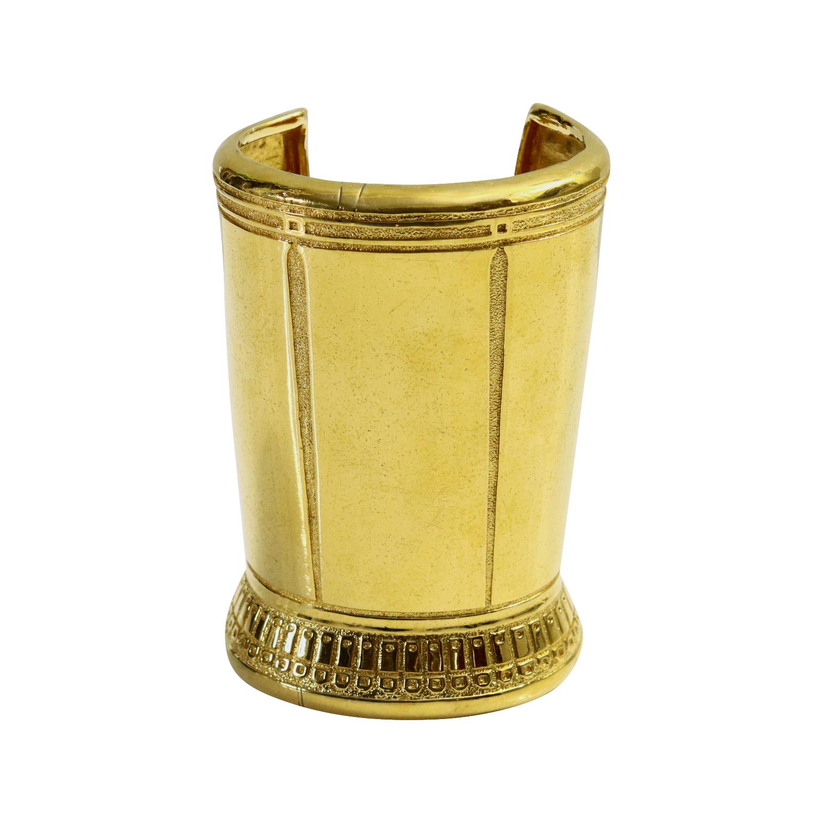 Vintage Karl Lagerfeld Large Gold Tone Cuff Bracelet Circa 1980s For Sale 1