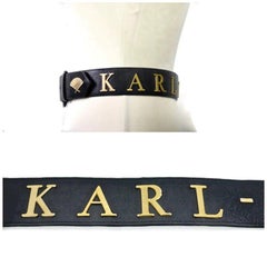 Vintage KARL LAGERFELD Letter Caviar Leather Belt