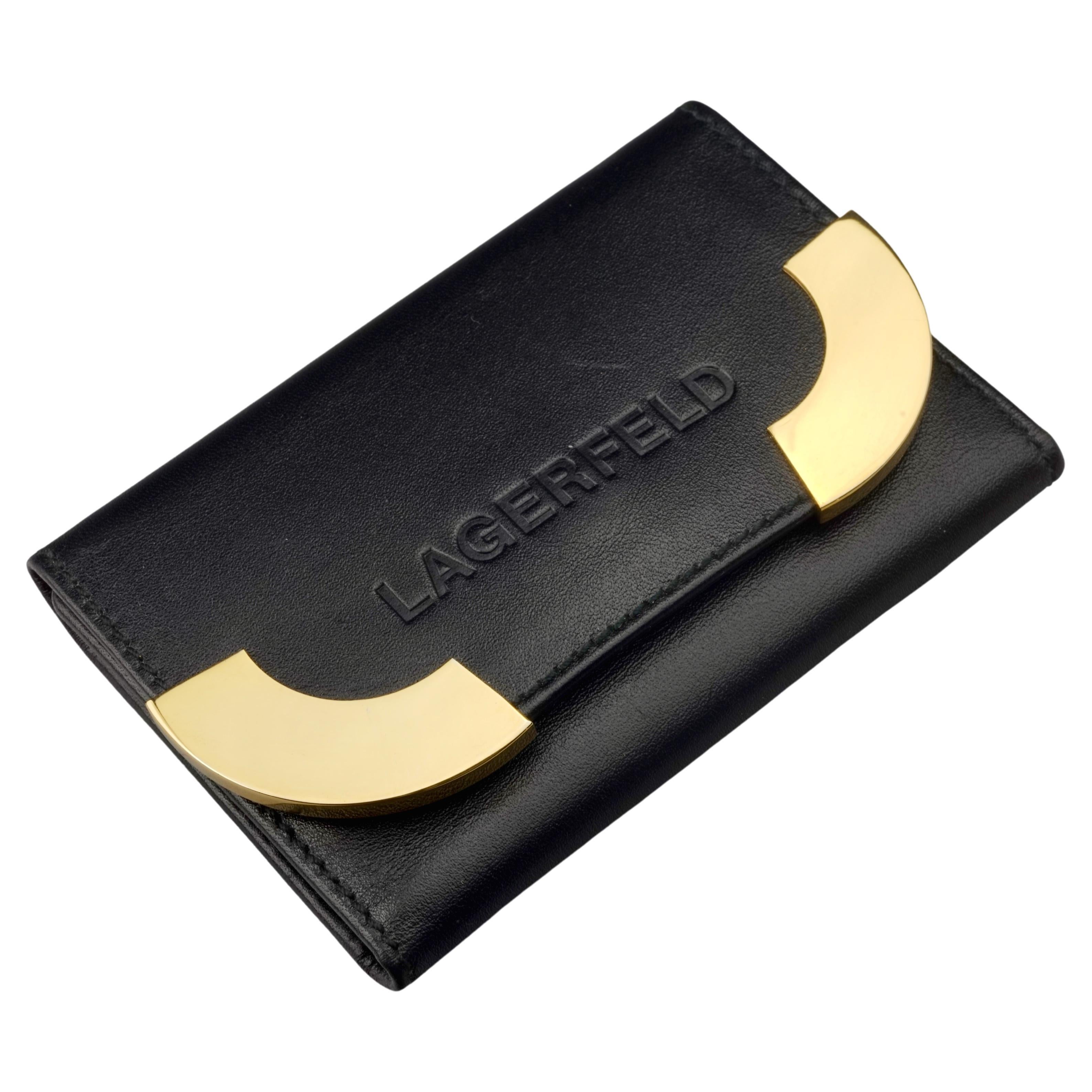 Vintage KARL LAGERFELD Logo Black Leather Key Holder Wallet