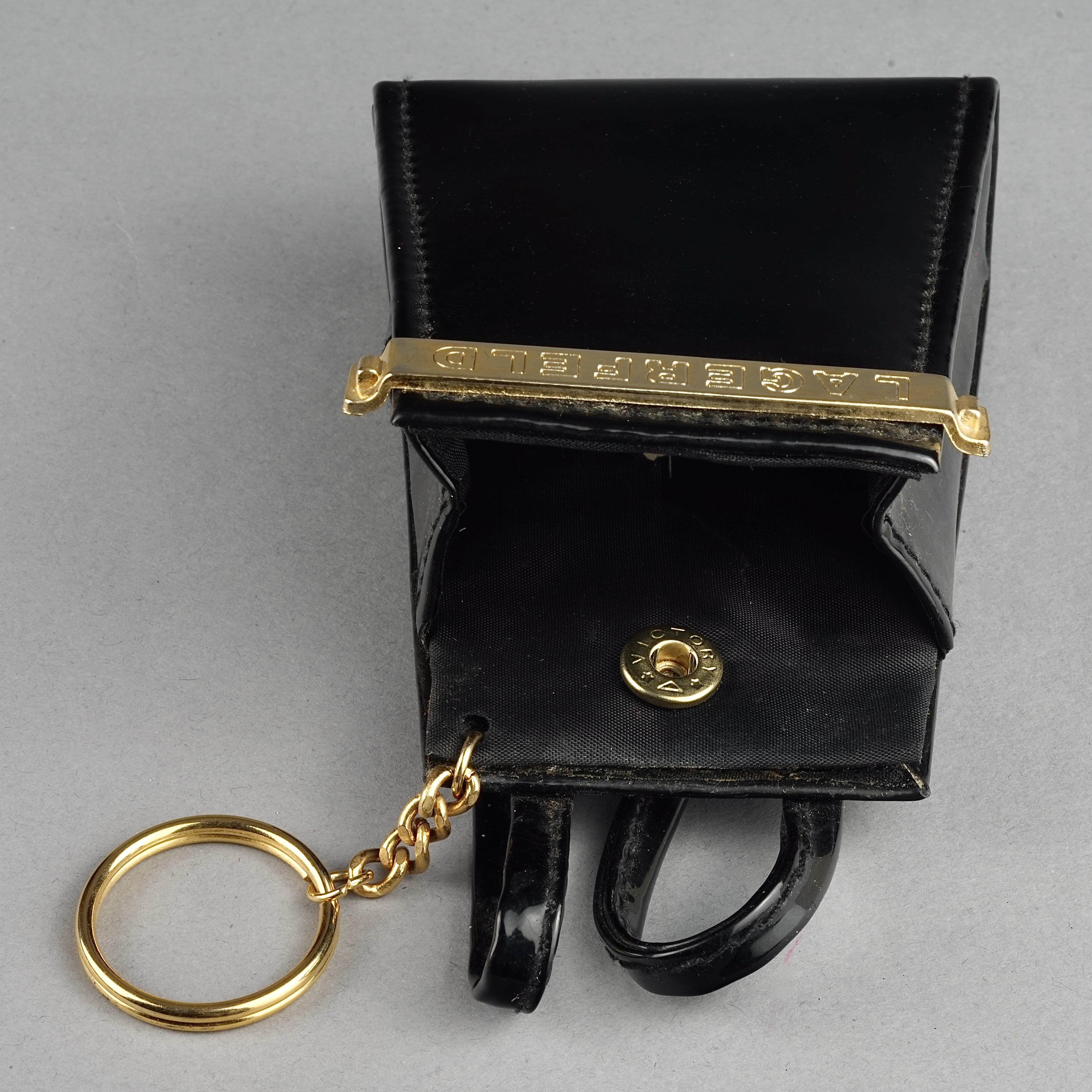 Vintage KARL LAGERFELD Logo Black Patent Coin Purse Mini Belt Bag 2