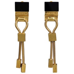 Vintage KARL LAGERFELD Logo Black Resin Hanging Chain Earrings