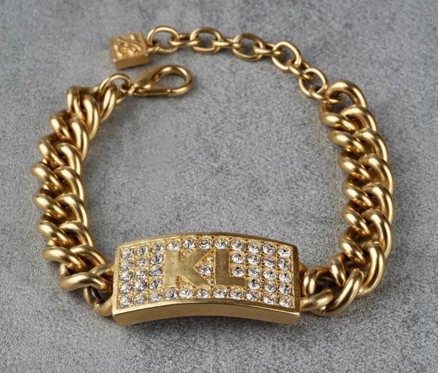 Vintage KARL LAGERFELD Logo ID Name Plate Chain Bracelet In Excellent Condition For Sale In Kingersheim, Alsace