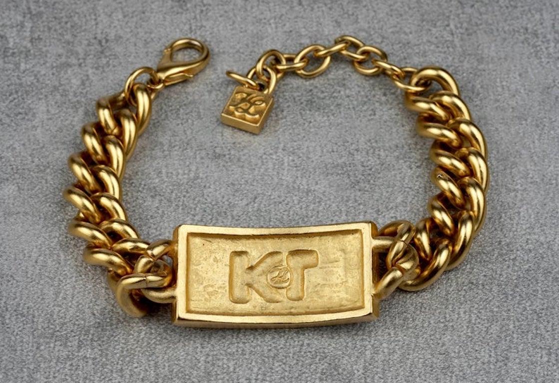 Vintage KARL LAGERFELD Logo ID Name Plate Chain Bracelet For Sale 2