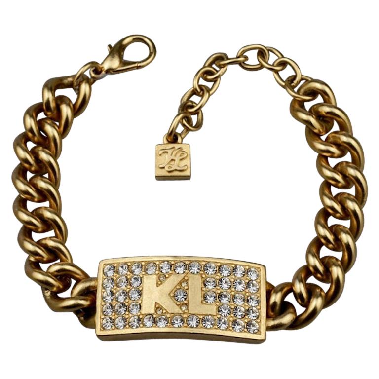 Vintage KARL LAGERFELD Logo ID Name Plate Chain Bracelet For Sale