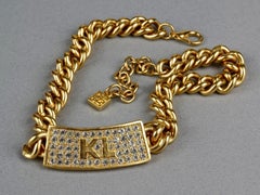 Vintage KARL LAGERFELD Logo ID Name Plate Choker Necklace