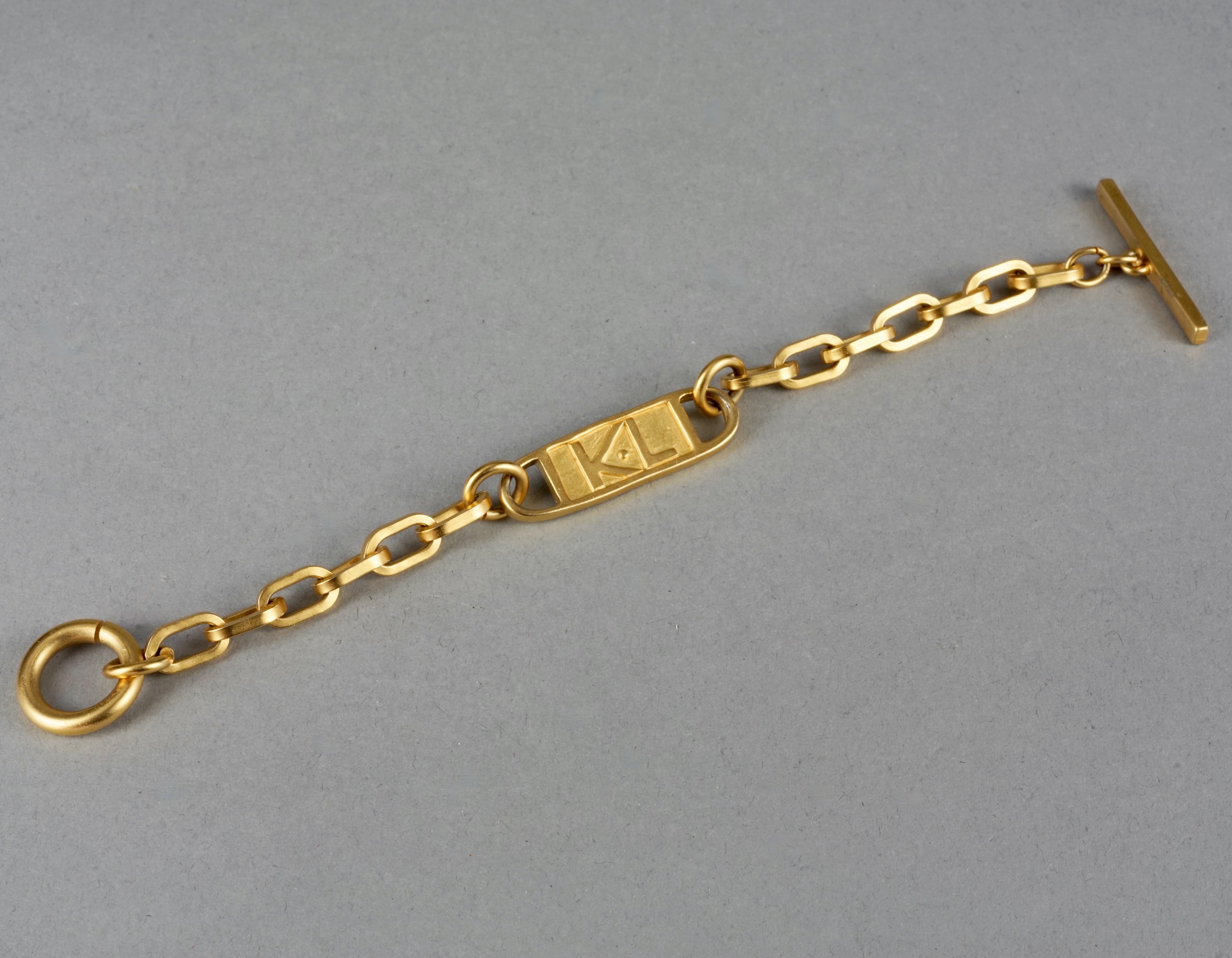 Women's or Men's Vintage KARL LAGERFELD Logo ID Plate Chain Bracelet For Sale