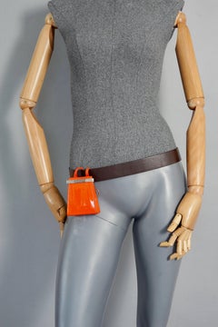 Vintage KARL LAGERFELD Logo Orange Patent Coin Purse Mini Belt Bag