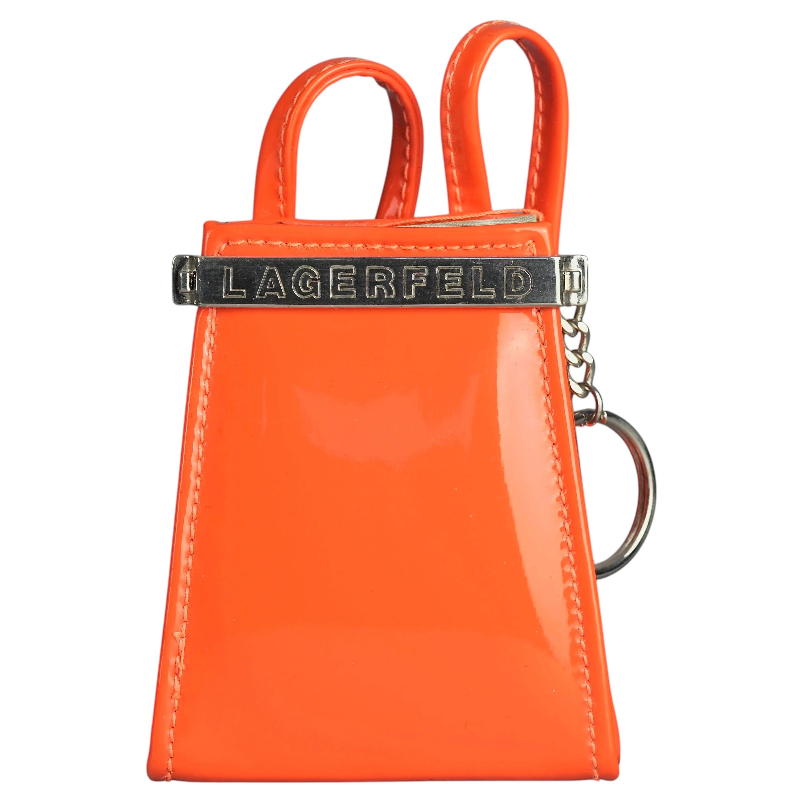 Vintage KARL LAGERFELD Logo Orange Patent Coin Purse Mini Belt Bag For Sale