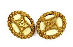 Vintage KARL LAGERFELD Logo Ribbon Ceramic Earrings
