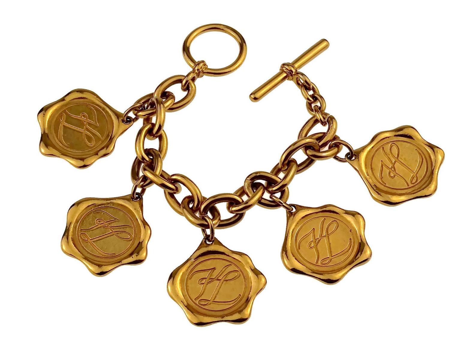 Vintage KARL LAGERFELD Logo Wax Seal Coin Medallion Charm Bracelet For Sale 1
