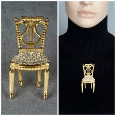 Vintage KARL LAGERFELD Lyre French Chair Rhinestone Brooch