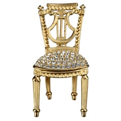 Vintage KARL LAGERFELD Lyre French Chair Rhinestone Brooch