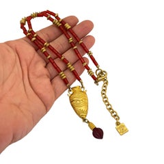 Vintage KARL LAGERFELD matte gold coral designer runway necklace