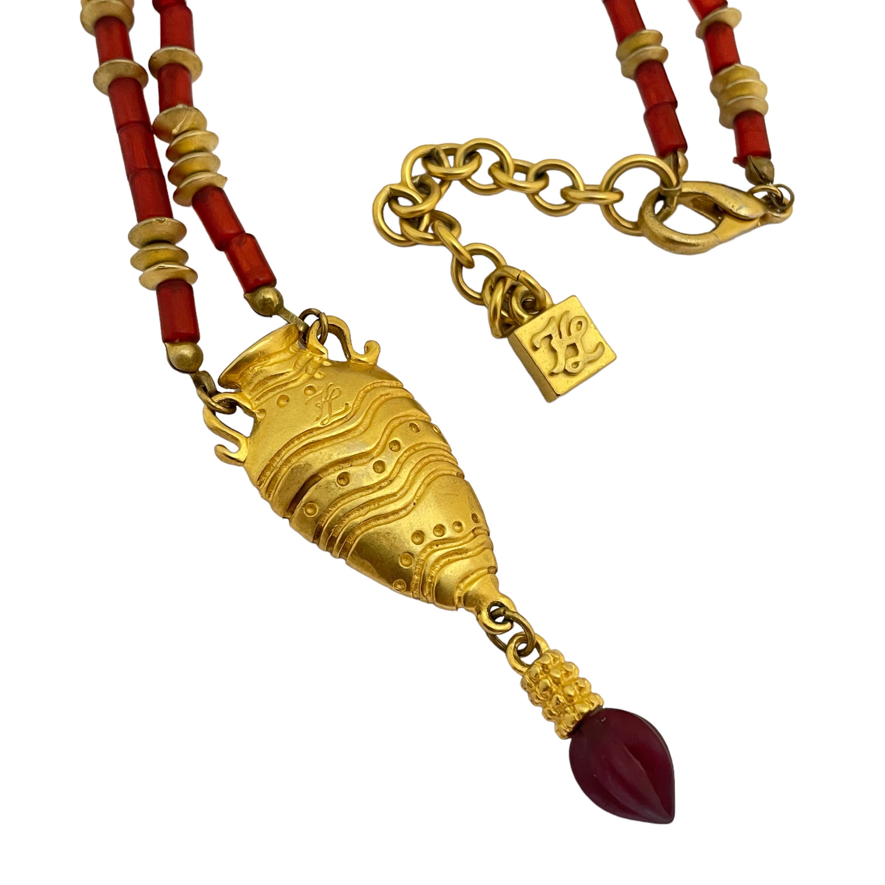 Vintage KARL LAGERFELD matte gold coral designer runway necklace For Sale 1