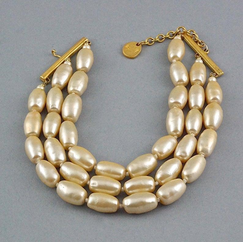 Women's Vintage KARL LAGERFELD Multi Layer Oval Pearl Necklace