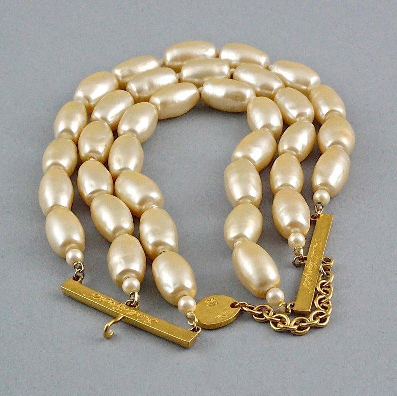Vintage KARL LAGERFELD Multi Layer Oval Pearl Necklace 2