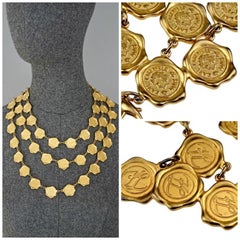 Vintage KARL LAGERFELD Multi Layer Wax Seal Logo Coin Medallion Charm Necklace