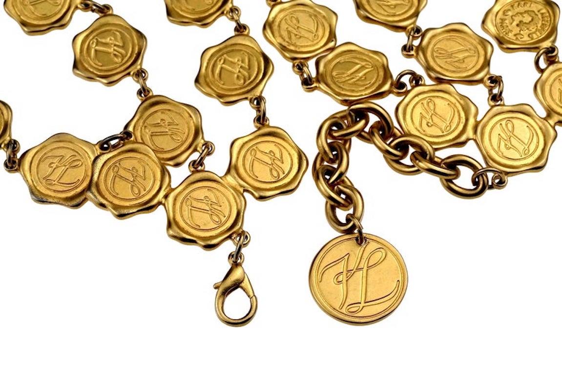 Vintage KARL LAGERFELD Multi Layer Wax Seal Logo Coin Medallion Charm Necklace For Sale 1