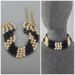 Vintage KARL LAGERFELD Multi Strand Two Tone Pearl Choker Necklace