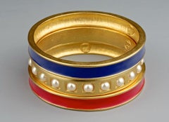 KARL LAGERFELD Stack of 3 Bangles Cuff Bracelet vintage en perles et émail