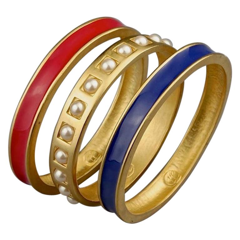 Vintage Lion Head Enamel Gold Cuff Bangle Bracelet at 1stDibs