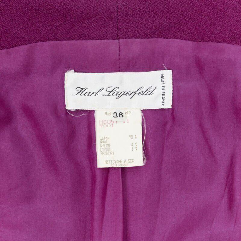 vintage KARL LAGERFELD purple wool graphic button paneled blazer skirt suit FR36 in vendita 6