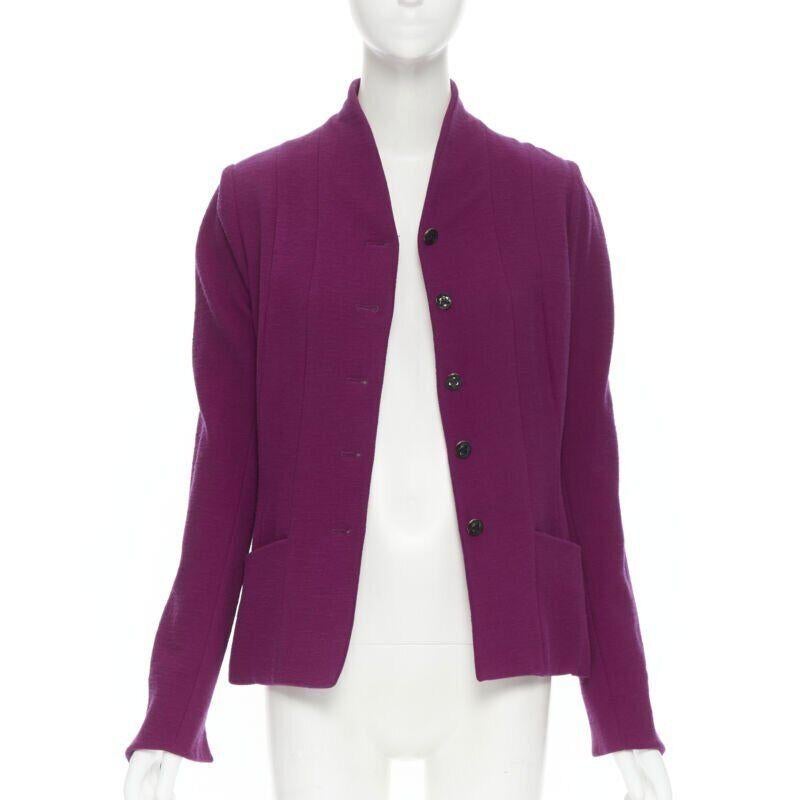 Viola vintage KARL LAGERFELD purple wool graphic button paneled blazer skirt suit FR36 in vendita