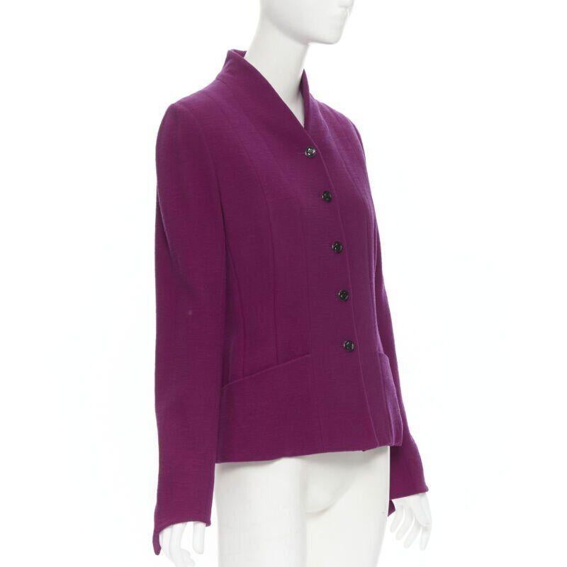 vintage KARL LAGERFELD purple wool graphic button paneled blazer skirt suit FR36 In condizioni buone in vendita a Hong Kong, NT