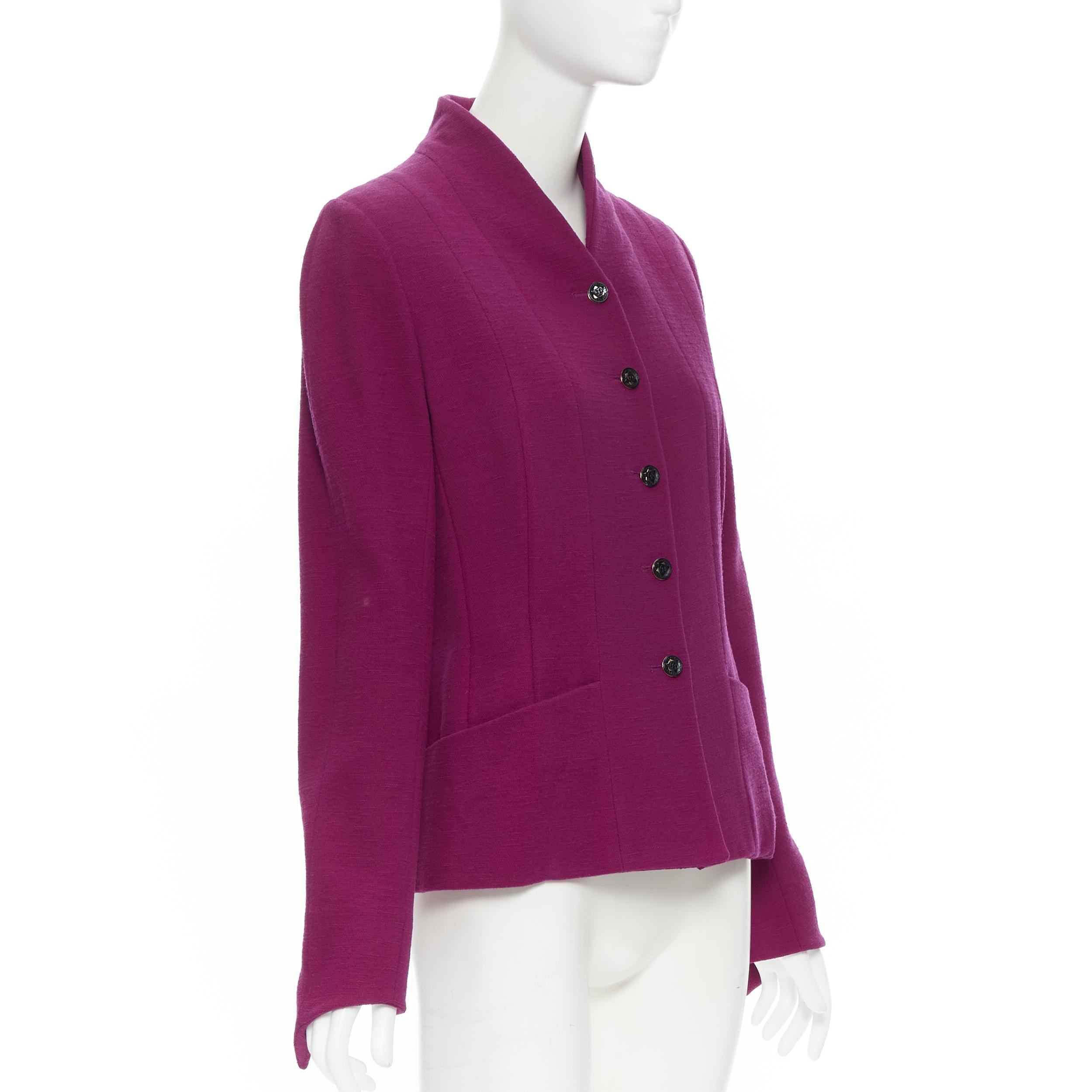 vintage KARL LAGERFELD purple wool graphic button paneled blazer skirt suit FR36 In Good Condition For Sale In Hong Kong, NT