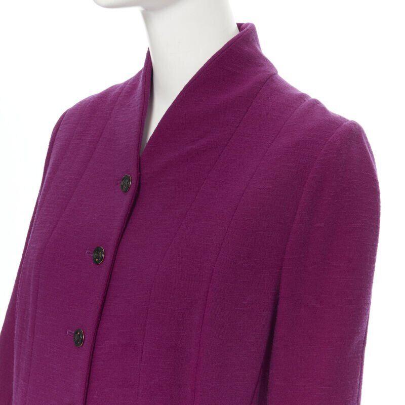 vintage KARL LAGERFELD purple wool graphic button paneled blazer skirt suit FR36 in vendita 3