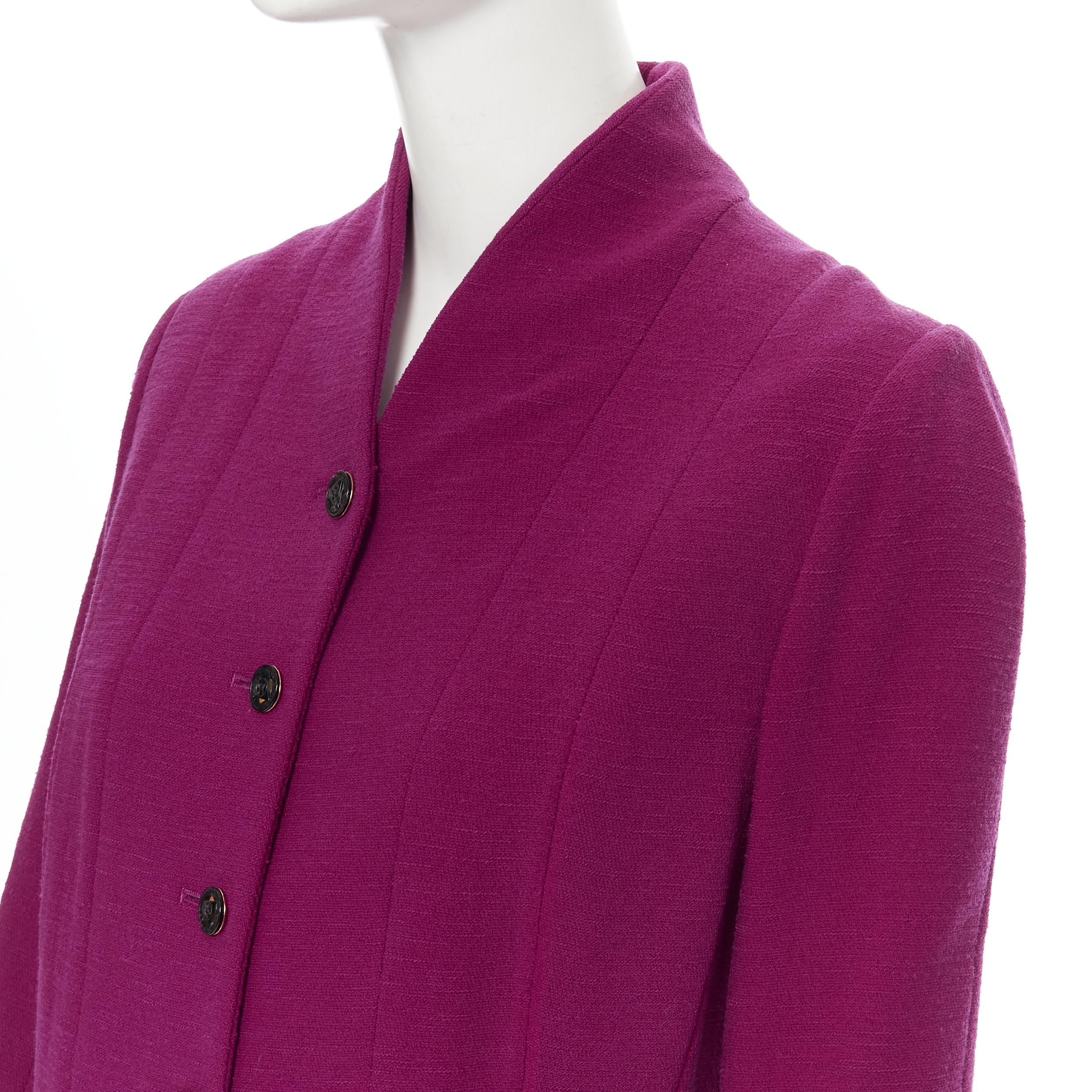 vintage KARL LAGERFELD purple wool graphic button paneled blazer skirt suit FR36 For Sale 3