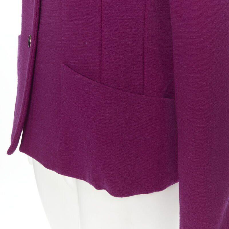 vintage KARL LAGERFELD purple wool graphic button paneled blazer skirt suit FR36 in vendita 4