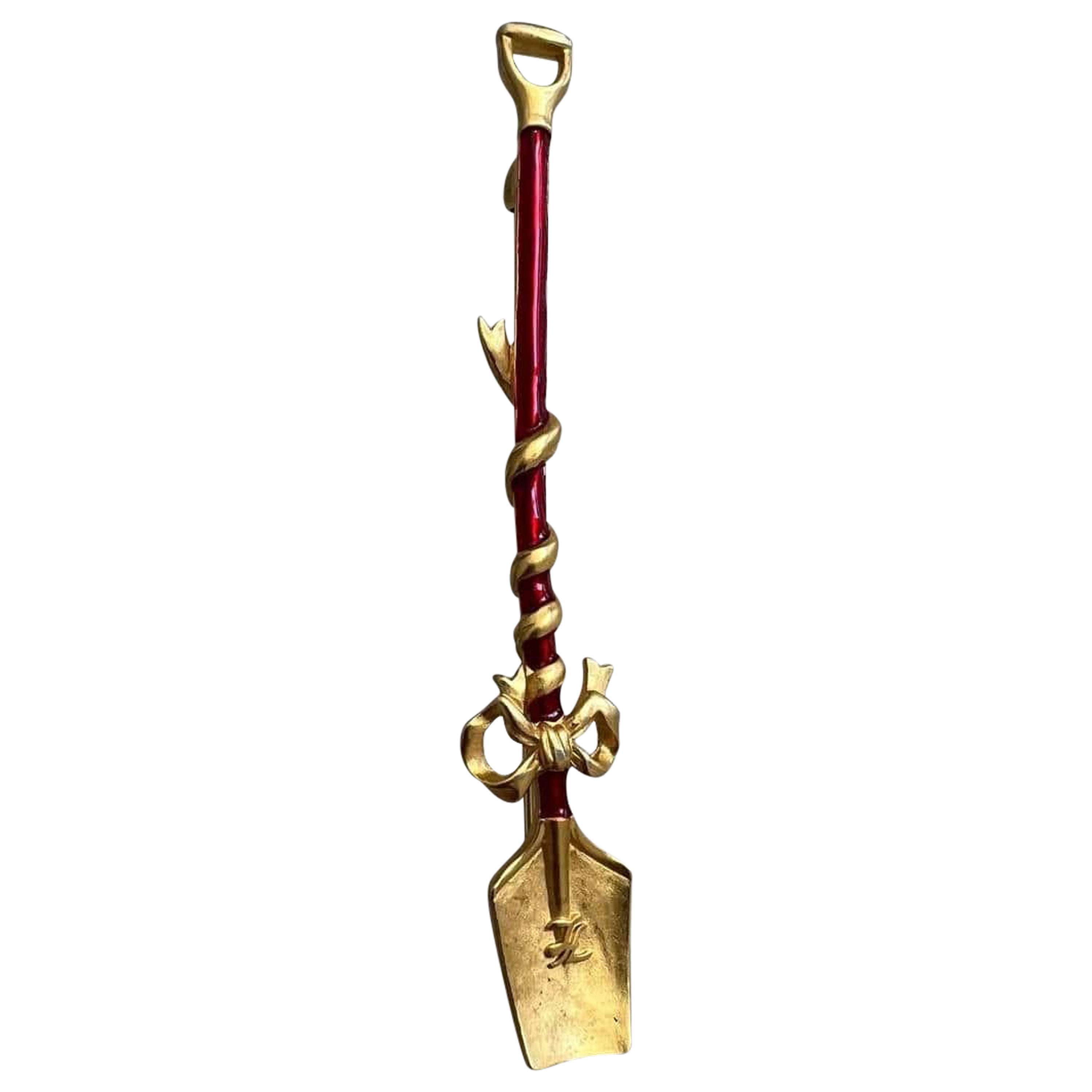 Vintage Karl Lagerfeld Red Enamel Gold Plated Shovel Pin Brooch, 1990s