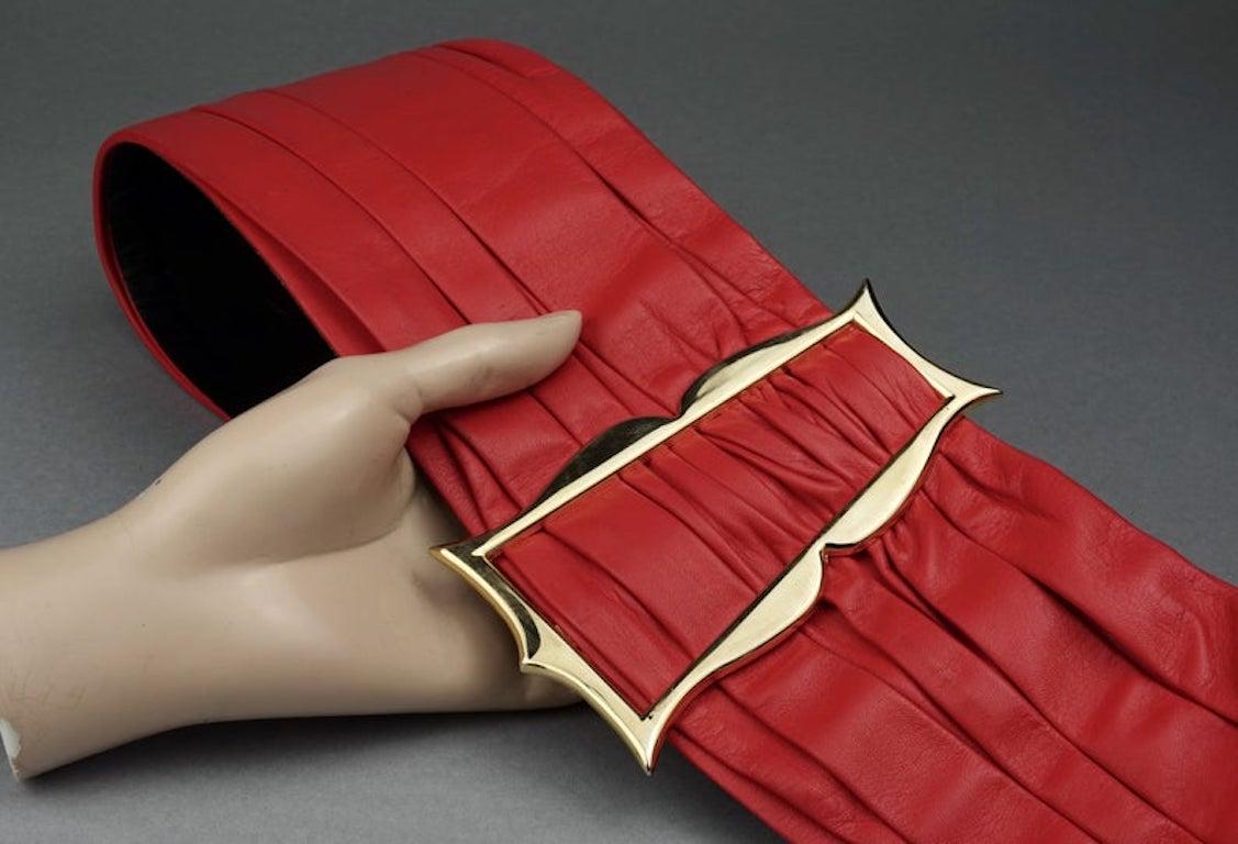 Vintage KARL LAGERFELD Red Wide Obi Leather Belt For Sale 3