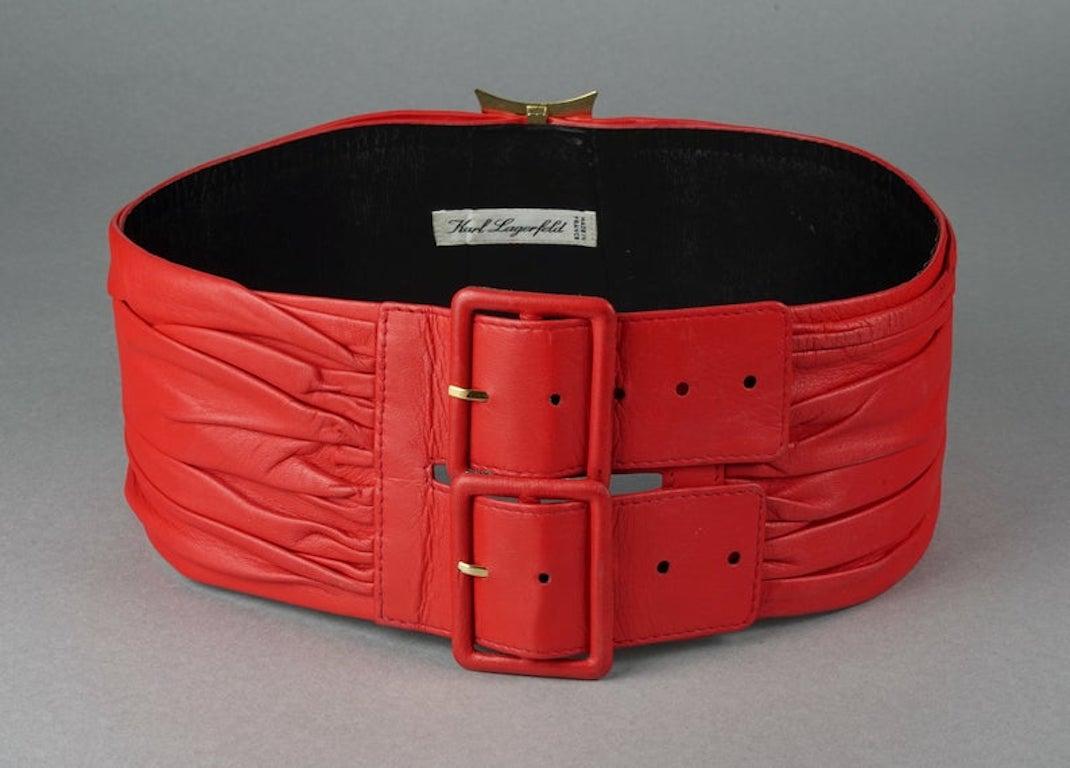 Women's or Men's Vintage KARL LAGERFELD Red Wide Obi Leather Belt For Sale
