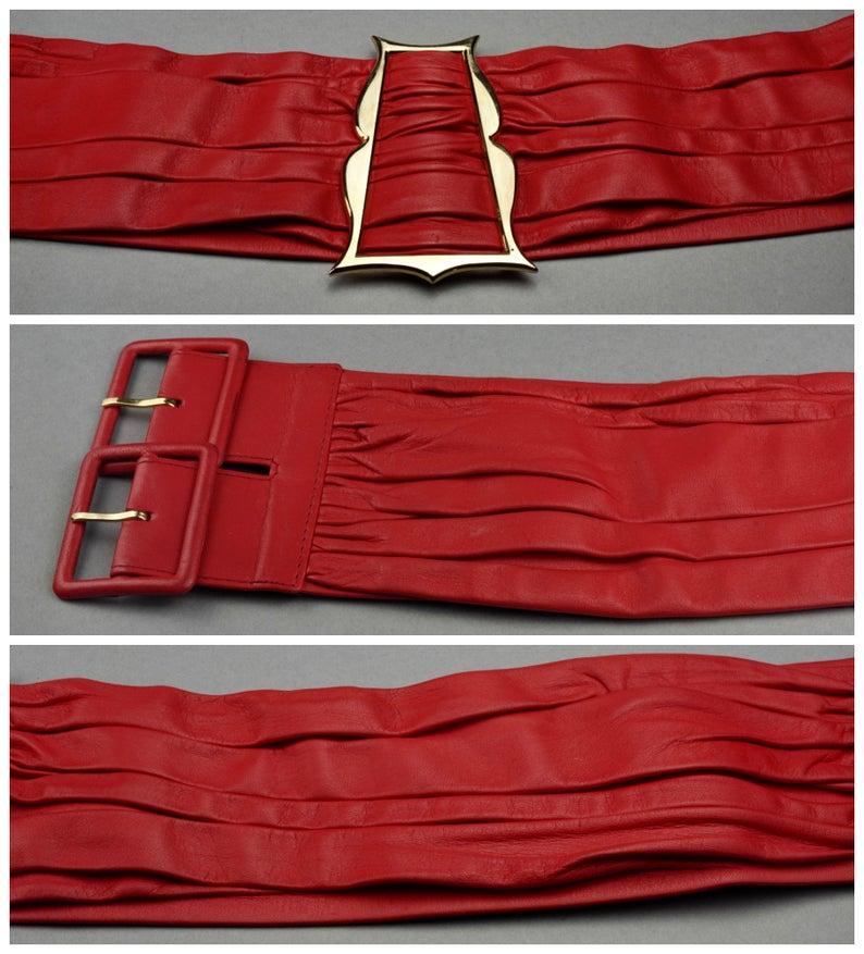 Vintage KARL LAGERFELD Red Wide Obi Leather Belt For Sale 2