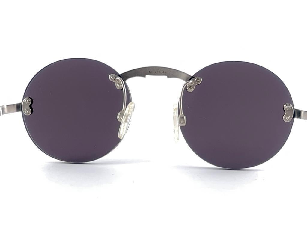 Vintage Karl Lagerfeld Rimless Brushed Silver Frame 90'S Germany Sunglasses For Sale 6