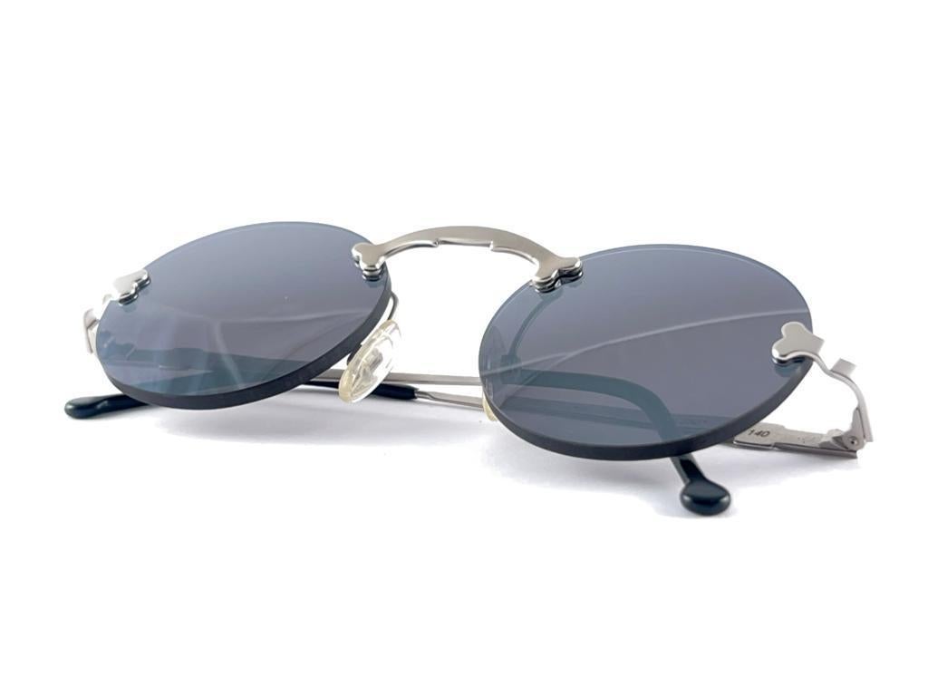 Vintage Karl Lagerfeld Rimless Brushed Silver Frame 90'S Germany Sunglasses For Sale 8
