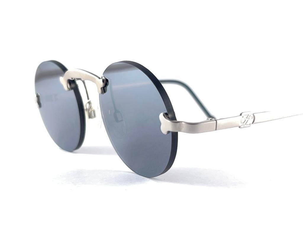 Women's or Men's Vintage Karl Lagerfeld Rimless Brushed Silver Frame 90'S Germany Sunglasses For Sale