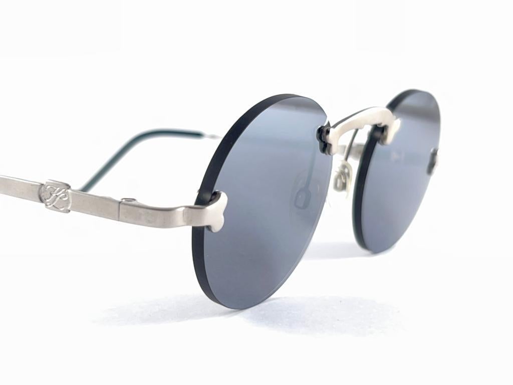 Vintage Karl Lagerfeld Rimless Brushed Silver Frame 90'S Germany Sunglasses For Sale 1