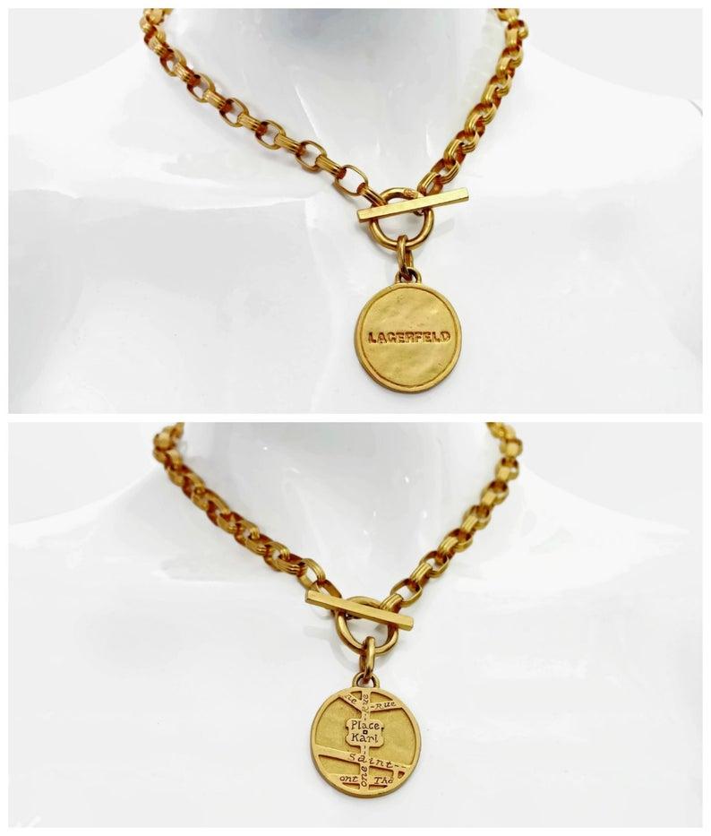 Vintage Karl Lagerfeld Road Map Medallion Necklace 1