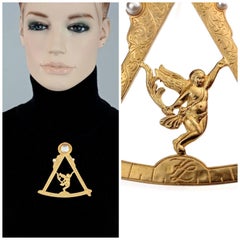 Vintage KARL LAGERFELD Scale Angel Cherub Pearl Logo Novelty Brooch