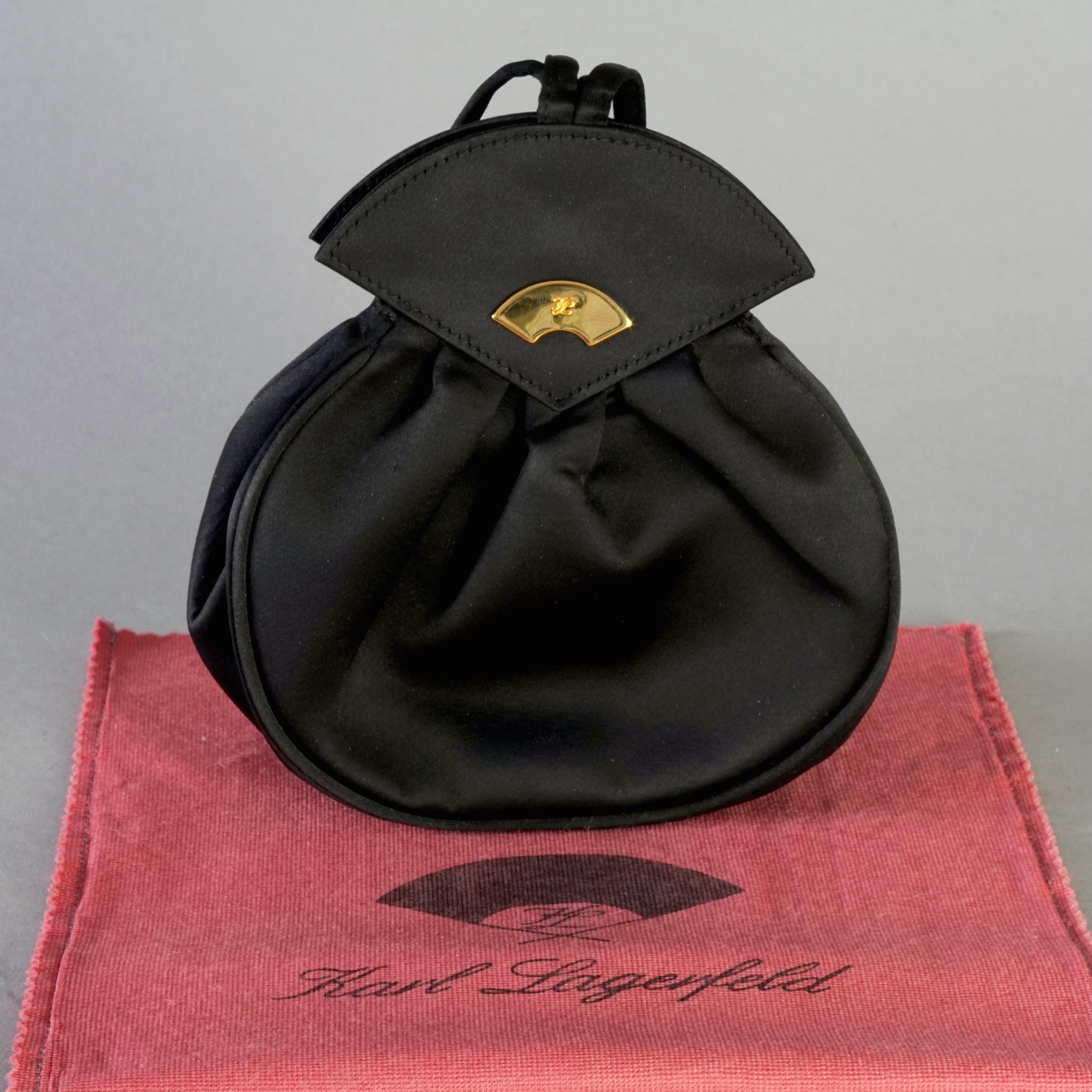 Vintage KARL LAGERFELD Silk Black Fan Top Handle Bag In Excellent Condition For Sale In Kingersheim, Alsace