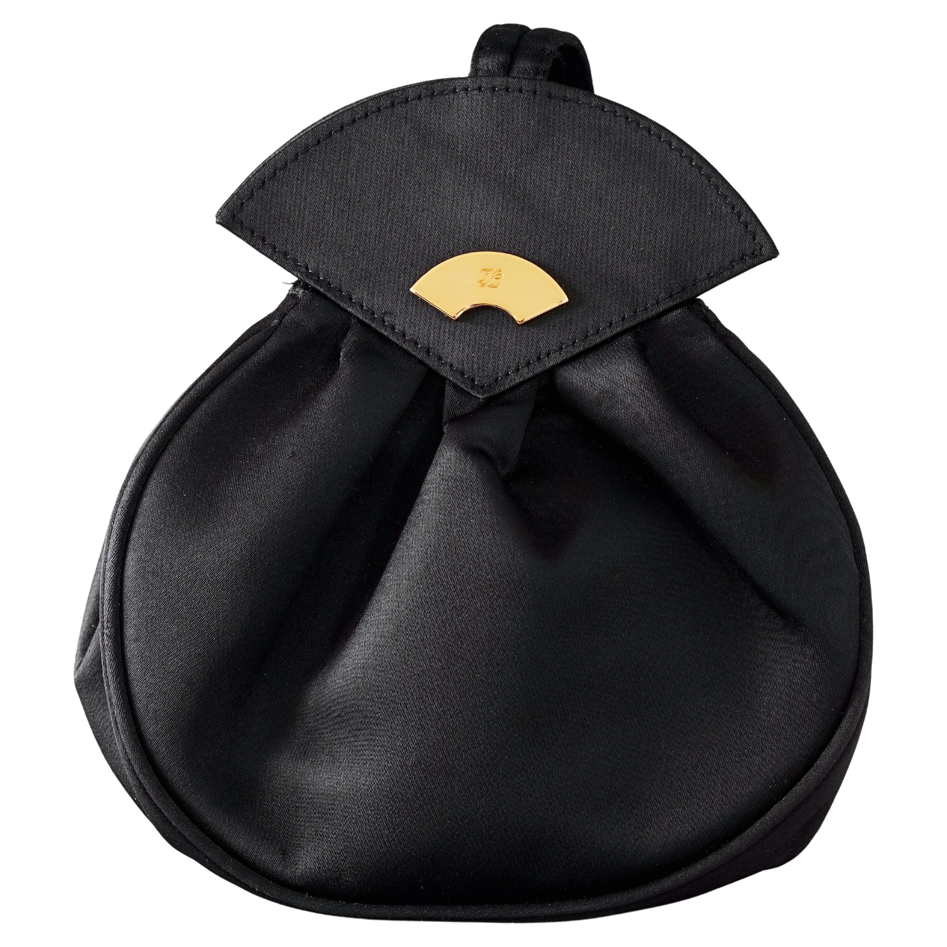 Vintage KARL LAGERFELD Silk Black Fan Top Handle Bag For Sale